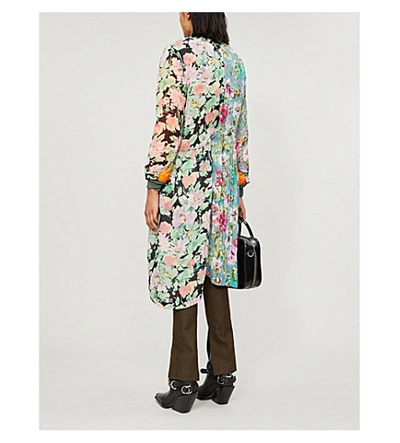 Shop Junya Watanabe Floral-print Pleated Shell And Woven Jacket In Sng X Sax X Blk/pk