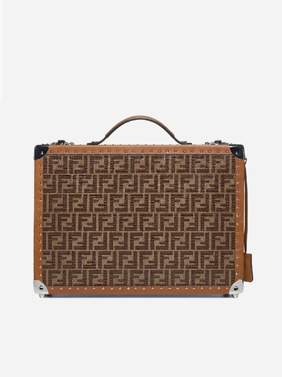 Shop Fendi Leather And Canvas Ff Logo Travel Suitcase