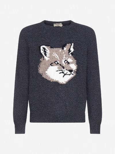 Shop Maison Kitsuné Fox Head Intarsia Wool Sweater