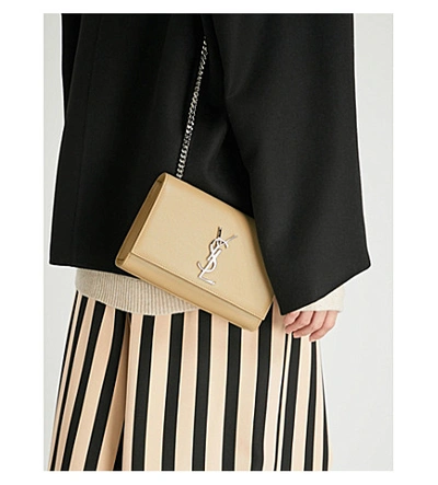 Shop Saint Laurent Kate Monogram Leather Shoulder Bag In Poudre