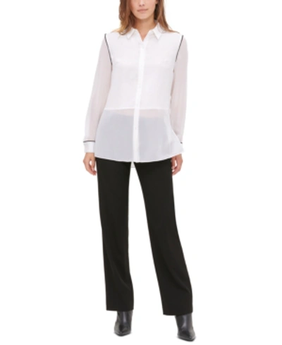 Shop Calvin Klein Mixed-media Shirt In Soft White