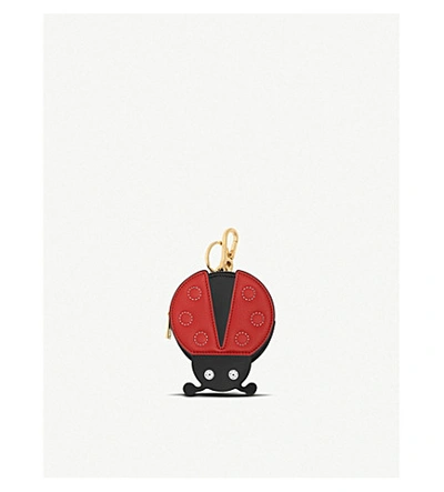 Shop Loewe Ladybug Leather Charm In Red/black/palladium