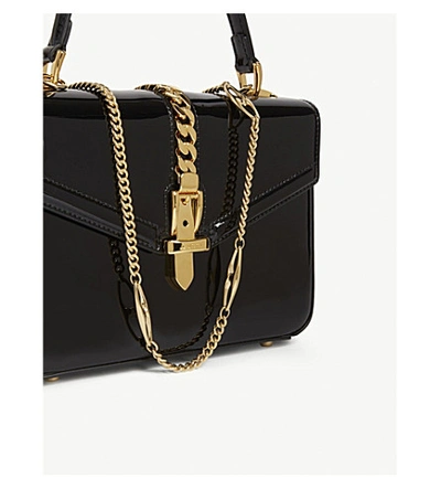 Shop Gucci Sylvie Patent Leather Mini Tote In Black