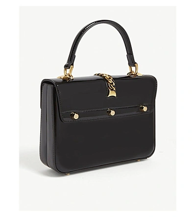 Shop Gucci Sylvie Patent Leather Mini Tote In Black