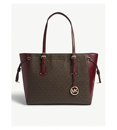 Shop Michael Michael Kors Voyager Leather Tote In Oxblood