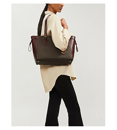 Shop Michael Michael Kors Voyager Leather Tote In Oxblood