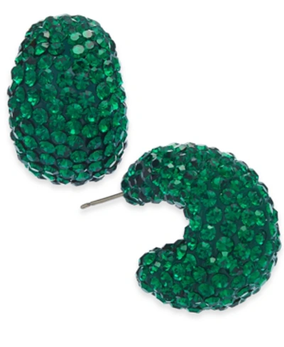 Shop Kate Spade Small Stone & Resin Pave Hoop Earrings 1" In Emerald