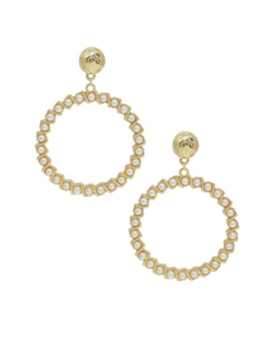 Shop Ettika Drop Hoop Imitation Pearl Earrings In Gold