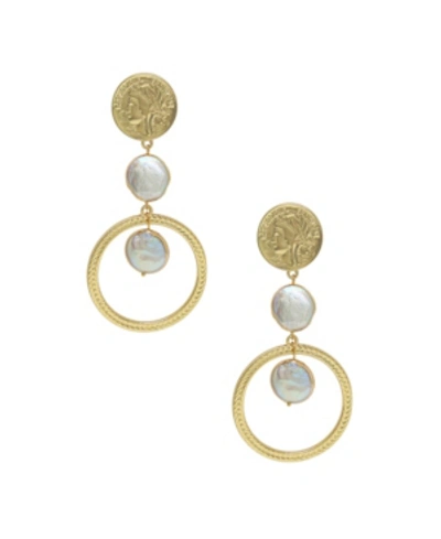 Shop Ettika Your Majesty Coin Pearl Drop Earrings In Gold