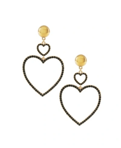 Shop Ettika Double Crystal Heart Earrings In Black