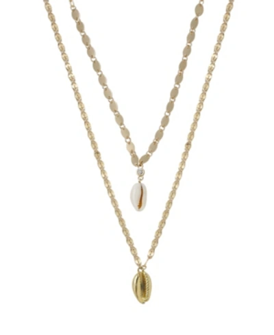 Shop Ettika Double Cowrie Shell Layered Necklace Set In Gold