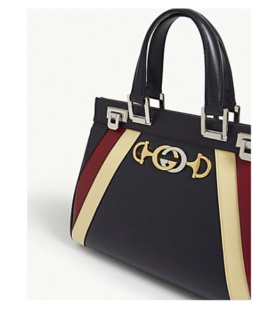 Shop Gucci Zumi Stripe Leather Top Handle Bag In Blue Romantic Multi