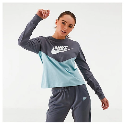 Shop Nike Women's Sportswear Chevron Heritage Long-sleeve Top In Blue