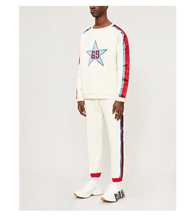 Shop Gucci Star-appliquéd Cotton-jersey Sweatshirt In Natural Azure Red