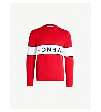 Shop Givenchy Logo-intarsia Cotton-knit Jumper In Red/white