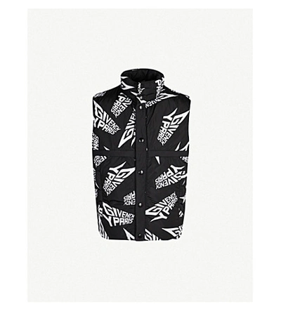Shop Givenchy Reversible Funnel-neck Logo-print Shell Gilet In Black