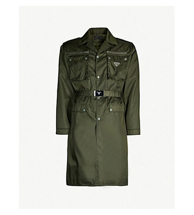 Shop Prada Belted Gabardine-nylon Jacket In Military