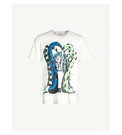 Shop Marni Dinosaur-print Cotton-jersey T-shirt In Off White