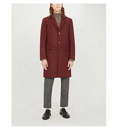Shop Sandro Apollo Single-breasted Wool-blend Coat In Bordeaux