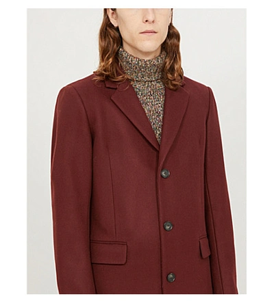 Shop Sandro Apollo Single-breasted Wool-blend Coat In Bordeaux