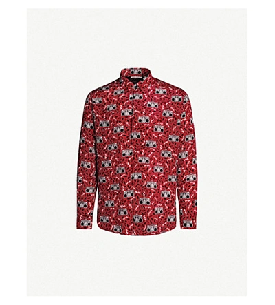 Shop Saint Laurent Geometric-print Regular-fit Silk-crepe Shirt In Rubis Noir