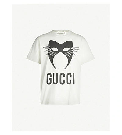 Shop Gucci Manifesto Mask-print Cotton-jersey T-shirt In White Black