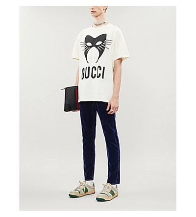 Shop Gucci Manifesto Mask-print Cotton-jersey T-shirt In White Black