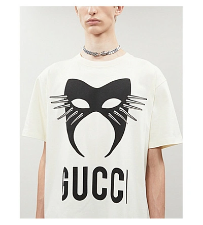 Shop Gucci Manifesto Mask-print Cotton-jersey T-shirt In White Black
