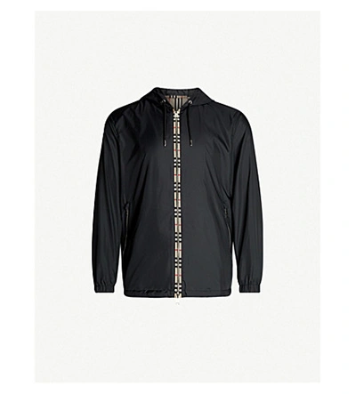 Shop Burberry Everton Stripe-trimmed Shell Hooded Jacket In Black