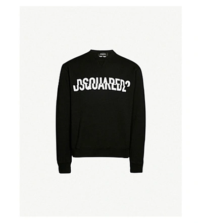 Shop Dsquared2 Sliced Logo-print Cotton-jersey Sweatshirt In Black