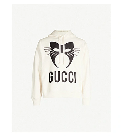 Shop Gucci Mask-print Cotton-jersey Hoody In White Black