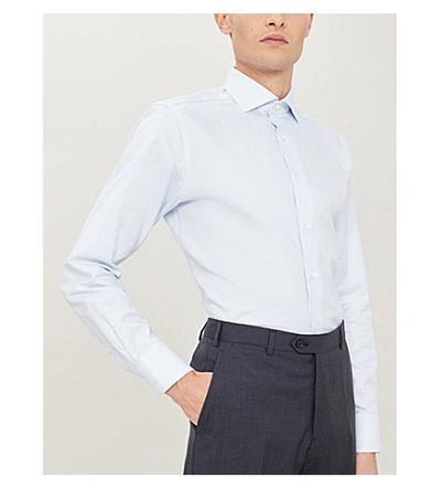 Shop Canali Checked Regular-fit Cotton Shirt In Lt Blue