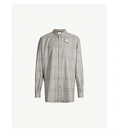 Shop Gucci Checked Regular-fit Cotton-crepe Shirt In Black White Red
