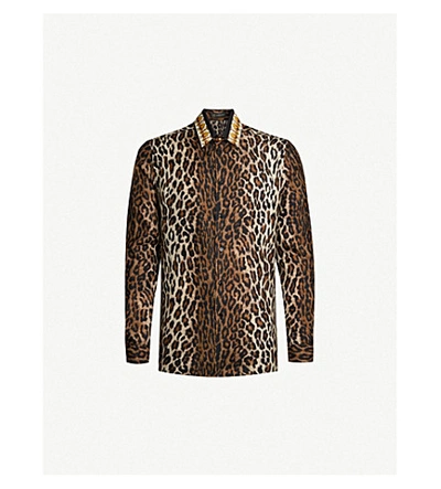 Shop Versace Regular-fit Leopard-print Silk-twill Shirt In Leopardo