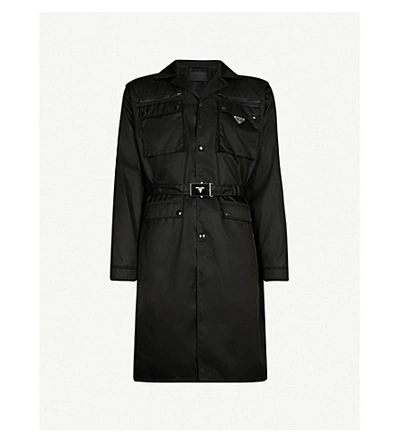 Shop Prada Belted Gabardine-nylon Jacket In Black