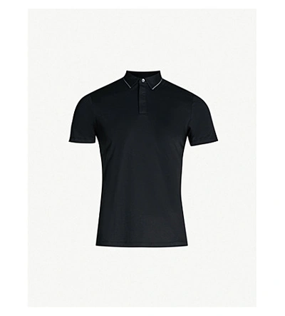 Shop Emporio Armani Logo-embroidered Cotton-jersey Polo Shirt In Black