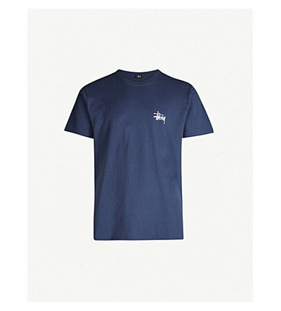 Shop Stussy Logo-print Cotton-jersey T-shirt In Navy