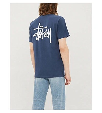 Shop Stussy Logo-print Cotton-jersey T-shirt In Navy