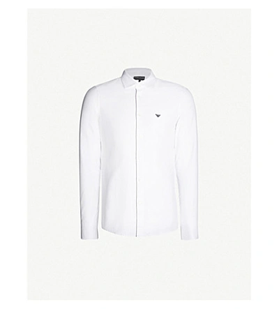 Shop Emporio Armani Logo-embroidered Regular-fit Cotton-twill Shirt In White