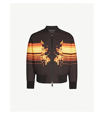 Shop Neil Barrett Flame-print Shell Bomber Jacket In Black