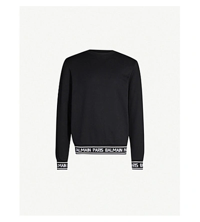 Shop Balmain Logo-tape Cotton-jersey Sweatshirt In Black