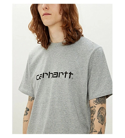 Shop Carhartt Logo-print Cotton-jersey T-shirt In Grey Heather Black