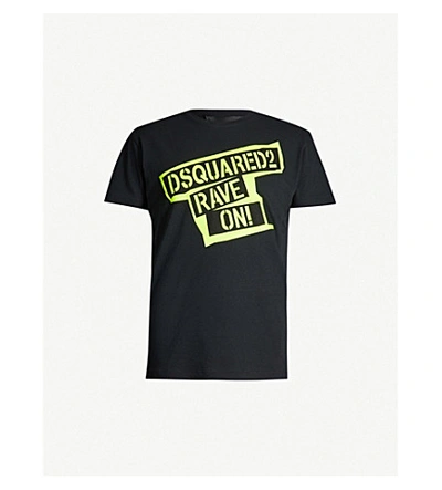 Shop Dsquared2 Rave On Cotton T-shirt In Black