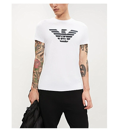 Shop Emporio Armani Large Eagle Logo Cotton T-shirt In White