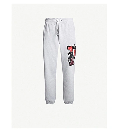 Shop Palm Angels Brotherhood Logo-patch Cotton-jersey Jogging Bottoms In Grey
