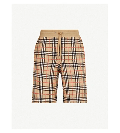 Shop Burberry Checked Wool Shorts In Beige
