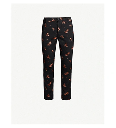 Shop Ann Demeulemeester Winona Floral-embroidered Straight Cotton-blend Trousers In Black Red