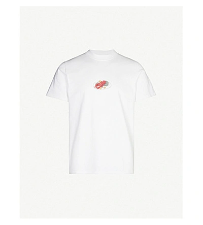 Shop Casablanca Lobster Embroidered-patch Cotton-jersey Sweatshirt In White