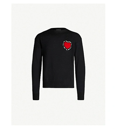 Shop Prada Heart-knit Wool Jumper In Black