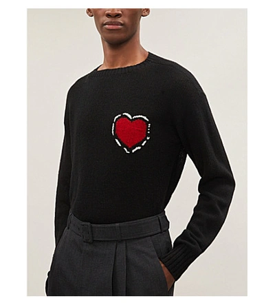 Shop Prada Heart-knit Wool Jumper In Black